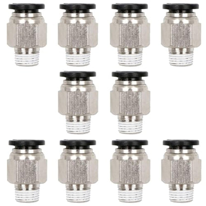 Beduan Push to Connect Fitting, 1/4" Tube OD x 1/8" NPT Thread Male Straight Pneumatic Air Fitting (Pack of 10) - size: 1/4"OD-1/8"NPT