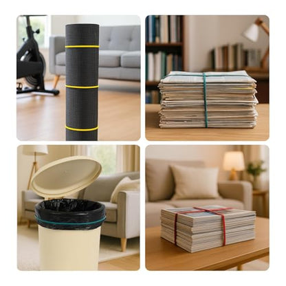 50Pack Trash Can Rubber Bands,5 Colors Large Rubber Bands,Heavy Duty,Reusable Elastic Bands for 13-30 Gallon Bins for Office Supplies File Folders Box Books,Bundle Rugs, BBQ Covers