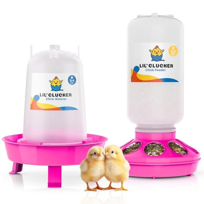 Lil'Clucker 1L Chick Feeder, 1.5L Chicken Waterer - No Leakage Chick Feeder and Waterer Kit, Durable Chicken Water Feeder, Chicken Feeder and Waterer Set, Poultry Waterer (Pink) - color: Pink