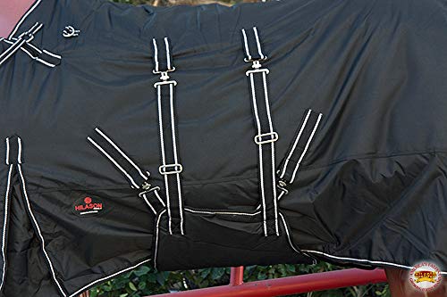 Black 66 in HILASON 1200D Winter Waterproof Poly Horse Turnout Blanket Belly Wrap - color: Black, size: 66 In