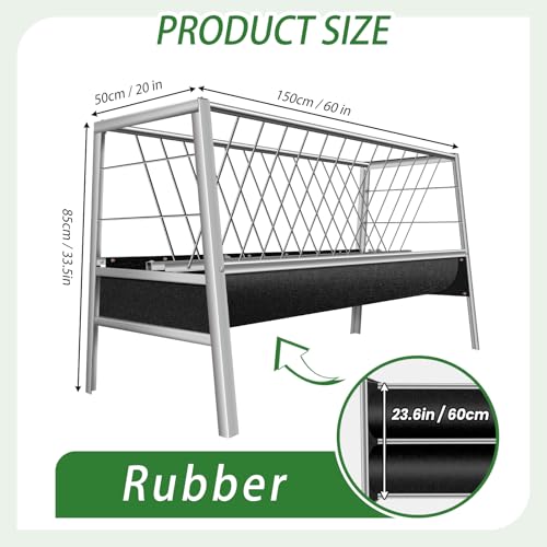 90 Gallon Goat Hay Feeder No Waste, 2 in 1 Hay Feeder for Goats with 30-GAL Feed Pan & 60-GAL Hay Rack, Livestock Hay Feeder for Feeding Goat, Sheep, Horse Indoor & Outdoor (Rubber) - style: Rubber