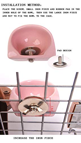 Small Animals Bowl, Detachable Cage Feeder Pet Ceramic Water & Food Feeder, Small Animal Supplies for Rabbit Parrot Squirrels Chinchilla Hamster Ferret (Pink, M) - size: M