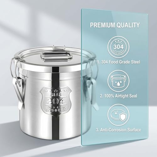 304 Stainless Steel Airtight Storage Bucket with Lid, Food Grade Sealed Canister for Kitchen, Rice, Flour, Grain, Pet Food, Waterproof Camping Storage Container(72L/19Gal) - size: 72L/19Gal