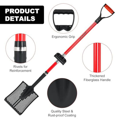 Sifting Shovel, Heavy Duty Sand Sifter Shovel with Ergonomic Grip for Beach, Farm and Garden, Chicken Coop Poop Scooper - 53.2 inch