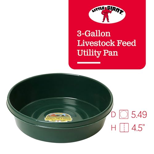 Little Giant 3 Gallon Durable and Versatile Plastic Flat Farm Livestock and Pet Ranch Home Feed and Water Utility Pan, Green (4 Pack)