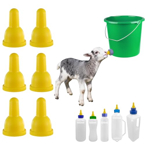 6-Pack Yellow Silicone Lamb Nipple, Sheep, Goat, Animal Feeding & Livestock Teat - Premium Replacement for Orphaned Lambs, Kids, Piglets, Durable & Bite-Resistant（Does not Include Barrel）