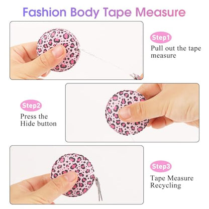 Retractable Mini Tape Measure, Auto-Retract, Premium Leather Tape Measure, Dual-Sided Ruler, Ideal for Fabric Cutting, Body Measurements, and Handicrafts (Leopard Print) - color: Leopard Print