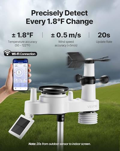 VEVOR 7-in-1 Wi-Fi Weather Station with APP, 7.5-Inch VA Display, Wireless Solar Powered Outdoor Sensor, Rain Gauge, Indoor Outdoor for Weather Forecast, Wind Speed, Temperature, Humidity, Rainfall - style: 7-in-1 WiFi with APP