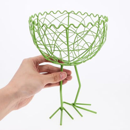 DECHOUS Wire Egg Basket with Handle, Handmade Iron Storage Basket in Light Green, Reusable Kitchen Countertop Fruit and Vegetable Holder for Egg Collection and Food Organization