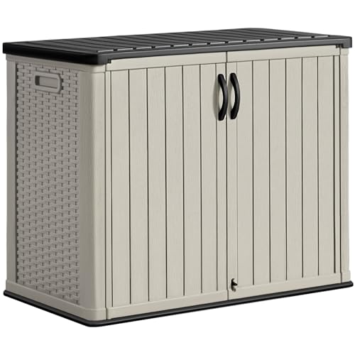 Greesum Outdoor Horizontal Storage Sheds 26 Cu.ft, Resin Large Storaged Box Weather Resistance Without Shelf, Easy to Assemble, Prefect for Garden, Patio, Backyard, Beige - color: Beige, size: 26 Cuft / Classic