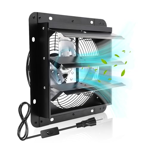 10 Inch Shutter Exhaust Fan,Wall Mount Ventilator Fan with ON/OFF Switch,Attic Chicken Coops Vent Fan for Greenhouse, Gable, Barn, Garage, Shed Ventilation Fans 647CFM,1700 RPM - color: With ON/OFF Power Cord, size: 10inch