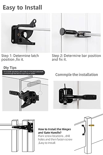 HOME MASTER HARDWARE Wood Gate Hardware Set- Heavy Duty 6" Gate Tee Hinge,Pull Set Gate Hardware Kit with Screws for Outdoor Fence Swing Gate Black Finish