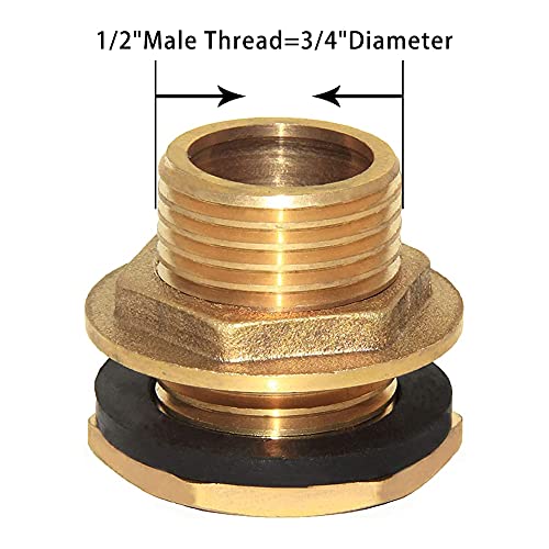 Joywayus 1/2" Male Thread Soild Brass Water Tank Connector Bulkhead Tank Fitting With Rubber Ring Stablizing - size: No Female - 1/2" Male