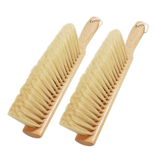 Soft Foxtail Hand Broom Wood Handle for Shop Bench 14" (2pcs Yellow) | Soft Bristles Dust Brush for Flour Crumb Counter Upholstery Safa Bed Patio Furniture Garage Woodworking Fireplace Ash Cleanup - color: 2 Yellow