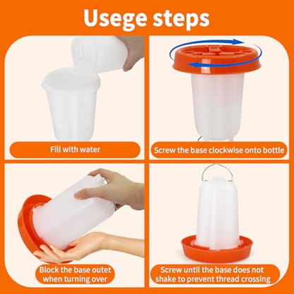 Chicken Feeder and Waterer Kit, 1L Feeder and 1.5L Waterer with 3 Heights Adjustable Legs,Poultry Feeder and Hanging Drinker No Spill/Waste for Chicken Coop, Ducks, Birds