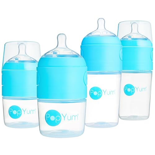 PopYum Blue Formula Making Baby Bottle Starter Set, 4-Pack | 2X 5oz Bottles with #1 Slow Flow Nipples, 2X 9oz Bottles with #2 Medium Flow Nipples, Mixing, Dispenser - color: Blue, size: 5 & 9 Ounce (Pack of 4)