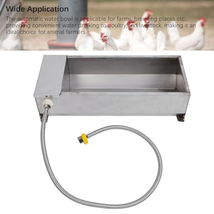 Automatic Water Trough, 19.69 x 8.27 Inch Stainless Steel Livestock Drinking Bowl, Large Capacity Self Filling Feeder for Chickens Ducks Cows Sheep