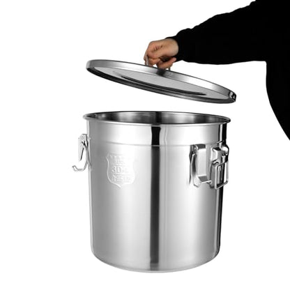 8.7Gal 304 Stainless Steel Airtight Canister for Kitchen, 28-60Lbs Rice Cereal Grain Canisters Container, Metal Kitchen Rice Oil Storage Bucket for Household Food w/Handles+Lid (Silver-33L) - color: Silver-33L