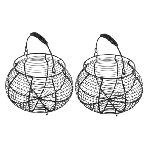 COHEALI 2 Pieces Metal Egg Basket with Handle, Small Vintage Wire Kitchen Basket for Fresh Egg Collection and Countertop Storage, Black Wire Fruit Holder for Home Organization