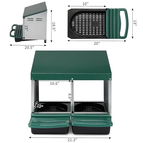 2 Compartment Roll Out Nesting Box for Chickens, Heavy Duty Chicken Coop Nesting Box with Lid Cover to Protect Eggs for Hen, Chicken Laying Boxes Hens Chicken Coop Box - size: 2 Compartment