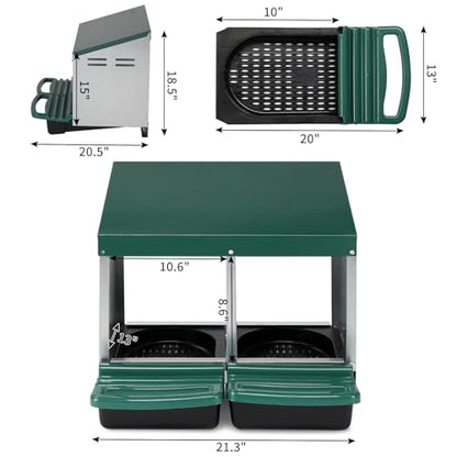 2 Compartment Roll Out Nesting Box for Chickens, Heavy Duty Chicken Coop Nesting Box with Lid Cover to Protect Eggs for Hen, Chicken Laying Boxes Hens Chicken Coop Box - size: 2 Compartment