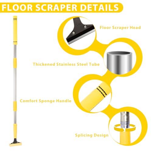 Floor Scraper Long Handle Heavy Duty, 31-61“ Long Handle Blade Scraper Tool with 10PCS Extra Blades 4 Inch stainless steel efficiently and quickly kitchen stickers windows cleaning. (50inch) - size: 50inch