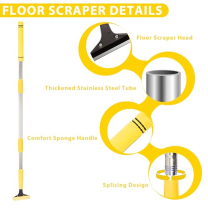 Floor Scraper Long Handle Heavy Duty, 31-61“ Long Handle Blade Scraper Tool with 10PCS Extra Blades 4 Inch stainless steel efficiently and quickly kitchen stickers windows cleaning. (50inch) - size: 50inch