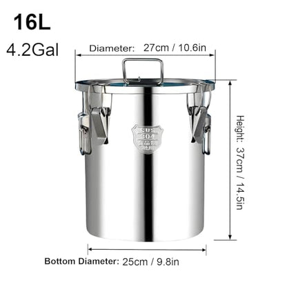 16L / 4.2Gal 304 Stainless Steel Containers with Airtight Lid Handle, Multi Purpose Metal Storage Pail for Kitchen, Milk, Oil, Soup, Fermentation, Camping - size: Standard 16L/4.2gal