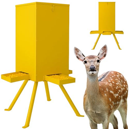 PROLEE 85lbs Deer Feeder,Weatherproof Deer Feeders with 4 Feeding Tray and 4-Leg Stand,Heavy Duty Metal Gravity Feeder for Deers and Wildlife (Yellow) - color: Yellow