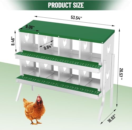 Chicken Nesting Box, 8 Compartment Metal Chicken Nesting Boxes for Chicken Coop, Large Vented Holes Chicken Laying Boxes with Rollout Egg Collection, Wall Mount Chickens Coops - color: Green, size: 8 Holes with Legs