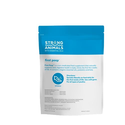 Strong Animals First Peep Chick Feed Supplement, Non-Medicated with Organic Oregano Oil, Kelp & Prebiotics, Helps Baby Chicks Start Eating Sooner & Supports Early Digestive Health, 2 lb Pouch