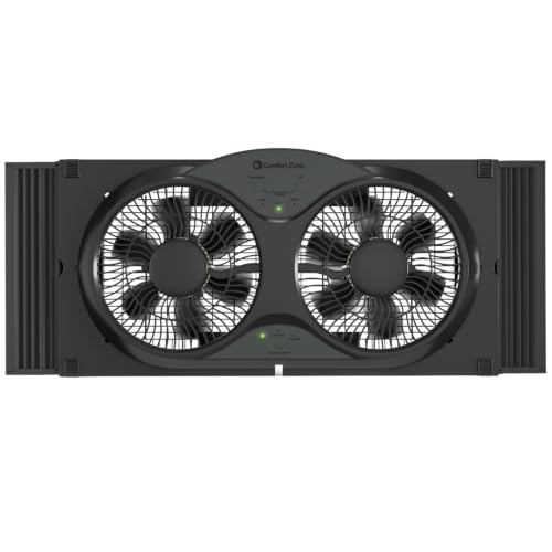 Comfort Zone 9-Inch Reversible Twin Window Fan with Remote Control – 3-Speed Dual Blade Fan with Exhaust, Cooling & Circulate Modes, Expandable Width 23.5" to 37", Removable Bug Screen & Tabletop Feet - color: Black, size: 9 inch (3-Speed w/Remote)