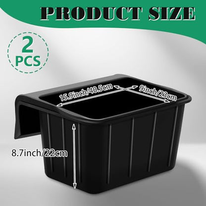Maxdot 2 Pcs 17 Quart Rubber Horse Hook Feeders Over Hanging Fence Feeder Heavy Duty Mountable Rubber Feed Bucket for Farm Stalls Pasture, Stable to Feed Horses Sheep Cattle Cows Etc