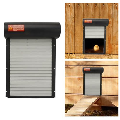 Metal Solar Powered Door for Duck Goose Farm, Automatic Chicken Coop Door, Roller Shutter Coops Cages with Timer Manual Mode for Protecting Poultry (Black)