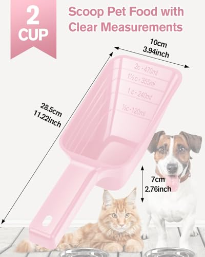 2 Cup Dog Food Scoop(2 Pack), Plastic Pet Food Scoop with Measuring Lines for Accurate Pet Food Portions,Dishwasher Safe (Black and Pink) - color: Black and Pink