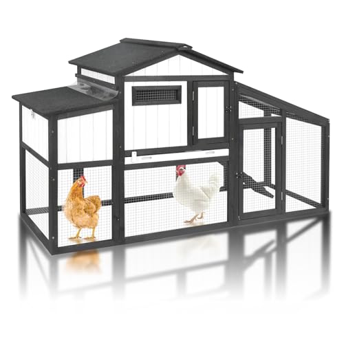 65“L Chicken Coop and Run, 2 Story Backyard Hen House with Nesting Box, Poultry Cage for 1-3 Chickens Ducks Rabbits with Removable Tray, Ramp and UV-Resistant Roof Panel - size: 68.8"L x 25.9"W x 38.5"H