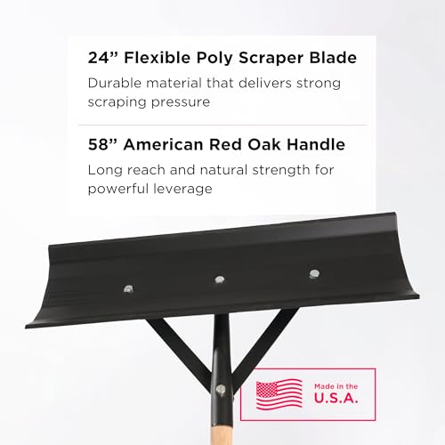 SCENIC ROAD Farm & Ranch Scraper Tool – Heavy Duty Ice Scraper with 24" Reversible Blade & 58" Long Handle Scraper – Poly Scraper for Driveway Ice, Barn, Paint or Wood – Made in USA (Model SRP24) - size: 24-inch Poly