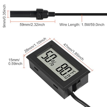 1Pcs Mini Digital Thermometer Hygrometer Gauge Indoor with Probe Sensor LCD Display Meter Temperature Humidity Fahrenheit Meter for Incubator Reptile Plant Tank Garden ℉ - size: 1 PCS