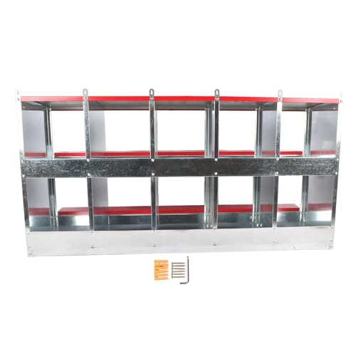Chicken Nesting Boxes - 10-Compartment Metal Wall-Mounted Poultry Nest Box for Chickens, Hens, and Ducks - Easy Egg Collection - Large Vented Holes - Chicken Coop Equipment