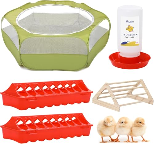Pawaboo Chick Brooder Box for Chick Starter Kit, Brooder Pen/Chicken Supplies Brooders Box with Chicks Perch Brooding Up to 15 Chicks, Duck and Quail, Green + Red + Wood Color - color: Z-Green + Red + Wood Color