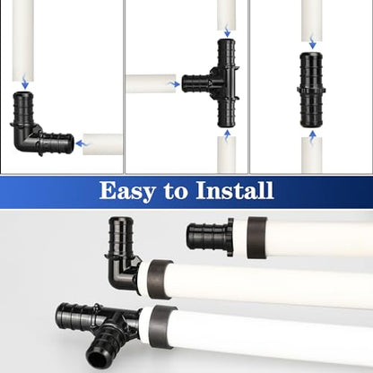 1/2" Poly PPSU Barb Crimp PEX Fitting, 90pcs PEX Fitting Combo, 30pcs Each Elbows Tees Straight Couplings, No Lead (90pcs, 1/2" Combo) - size: 1/2" Combo, 90pcs
