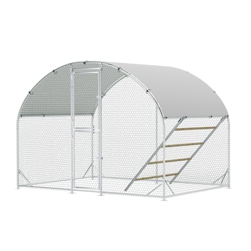 Large Metal Chicken Coop, Chicken Runs for Yard with Cover, Arch Roof Chicken Coop, Outdoor Chicken Pen, Heavy Duty Galvanized Steel Frame, Waterproof Cover, 10 x 6.5 x 6.5 FT - size: 10' x 6.5'