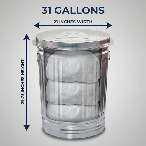 31 Gallon Metal Trash Can, Galvanized Steel Trash Can with Locking Lid – Outdoor & Indoor Heavy-Duty Garbage Can, Rodent & Rust Resistant, Ideal for Yard Waste, Pet Food Storage, and More