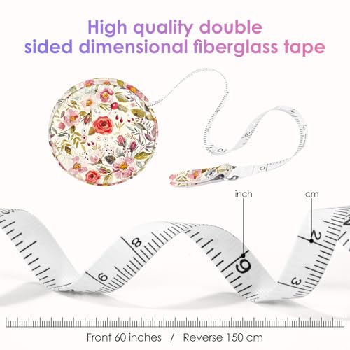 Two-Piece Sewing Tape Measure，Colour Printed Small Retractable Soft Measuring Tape for Tailor Cloth Fabric Body Measurements. - color: Flower One
