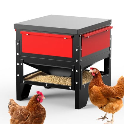 Automatic Chicken Feeder, 60-90lb Large Capacity, All Metal Poultry Feeder, No Waste Waterproof Chicken Feeder, Suitable for Geese, Ducks, Turkeys, Quails - size: 80LB
