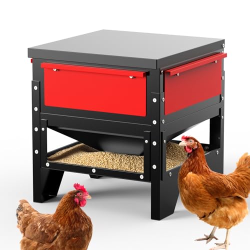 Automatic Chicken Feeder, 60-90lb Large Capacity, All Metal Poultry Feeder, No Waste Waterproof Chicken Feeder, Suitable for Geese, Ducks, Turkeys, Quails - size: 80LB
