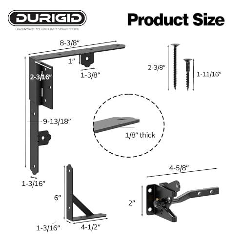 Wood Fence Gate Kit Gate Kits, Gate Frame Kit with Gravity Gate Latch, Wood Gate Hardware, Heavy Duty Fence Gate Kit with Corner Brace Brackets, Gate Kit for Wooden Fence, Black, 2 Set