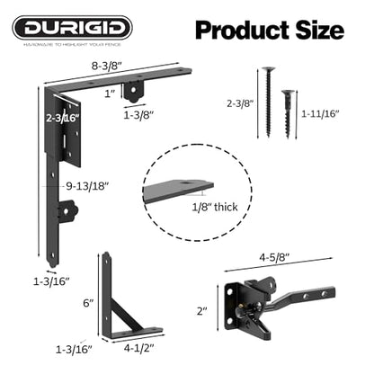 Wood Fence Gate Kit Gate Kits, Gate Frame Kit with Gravity Gate Latch, Wood Gate Hardware, Heavy Duty Fence Gate Kit with Corner Brace Brackets, Gate Kit for Wooden Fence, Black, 2 Set