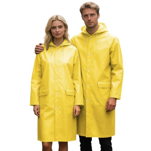 Unisex Hooded Raincoat Waterproof Reusable Rain Jacket with Pockets for Cycling Hiking Travel Commuting - color: Yellow, size: X-Large