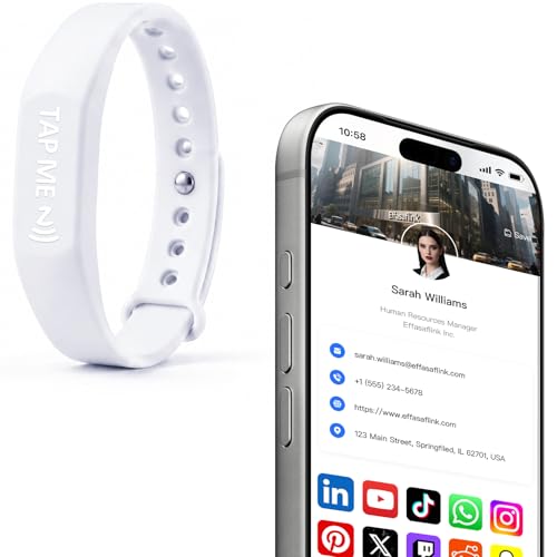 Smart Digital Business Card Wristband with NFC & QR Code - Social Media Sharing Bracelet - Tap to Share Profile - Compatible with iOS & Android (Gray) - color: Gray